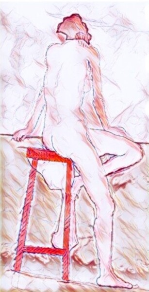 Digital Arts titled "Femme au tabouret" by Fabrice Meslin (Fabzoo), Original Artwork, Digital Painting