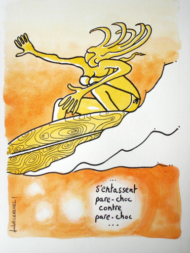 Drawing titled "S'entassent pare-ch…" by Fabrice Réhel, Original Artwork, Acrylic