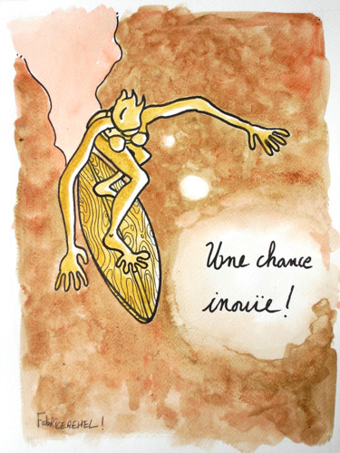 Dessin intitulée "Une chance inouïe !" par Fabrice Réhel, Œuvre d'art originale