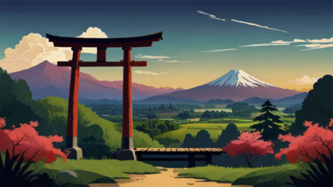 Artes digitais intitulada "japan landscape" por Fabricio De Souza Cabral, Obras de arte originais, Imagem gerada por IA