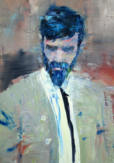 Painting titled "D. H. LAWRENCE" by Lautir, Original Artwork, Oil Mounted on Wood Stretcher frame