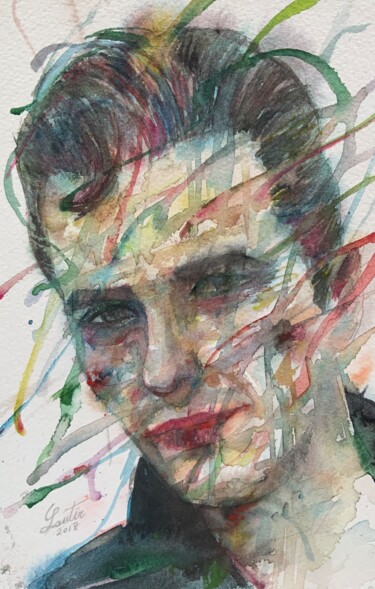 Malerei mit dem Titel "JOE STRUMMER" von Lautir, Original-Kunstwerk, Aquarell