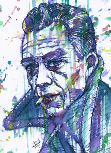 Painting titled "ALBERT CAMUS (3)" by Lautir, Original Artwork, Watercolor