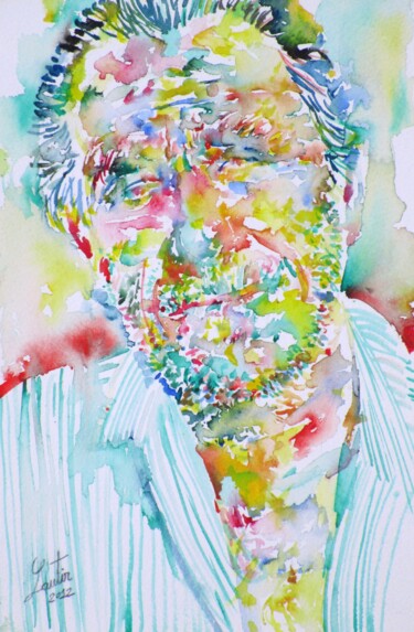 Painting titled "BUKOWSKI" by Lautir, Original Artwork, Watercolor