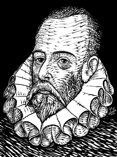 Drawing titled "MIGUEL DE CERVANTES" by Lautir, Original Artwork, Ink