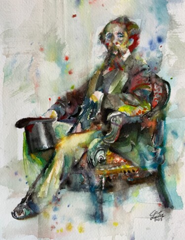 Painting titled "CHARLES DICKENS wat…" by Lautir, Original Artwork, Watercolor