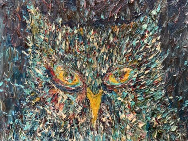 Schilderij getiteld "OWL - NIGHT WATCHER" door Lautir, Origineel Kunstwerk, Olie