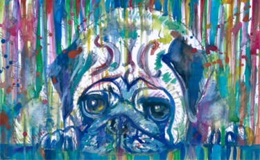 Pintura intitulada "PUG RESTING ON THE…" por Lautir, Obras de arte originais, Aquarela