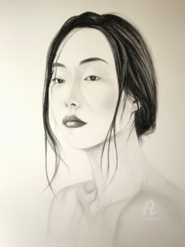 Dibujo titulada "Japonisme 2" por Marie Bourgeois (Fabulousartsgallery), Obra de arte original, Carbón