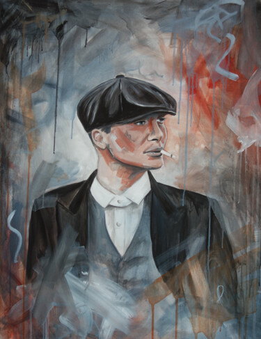 Painting titled "tommy shelby" by Fanny Pasquier, Original Artwork, Acrylic Mounted on Wood Stretcher frame