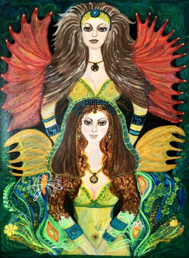Schilderij getiteld "Die Göttinnen der D…" door Annemarie Stelzer, Origineel Kunstwerk, Acryl