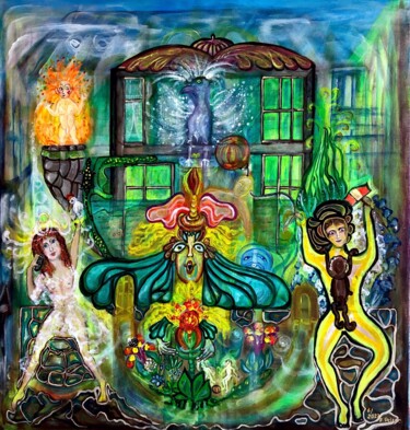 Painting titled "Das Koboldhaus" by Annemarie Stelzer, Original Artwork, Tempera