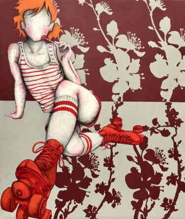 Schilderij getiteld "My red skates" door Roberto Fantini, Origineel Kunstwerk, Acryl