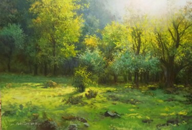 Peinture intitulée "Green trees" par Faramarz Mokhtarpour, Œuvre d'art originale, Huile