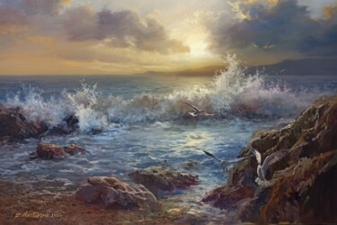 Pintura titulada "Sunset On The Sandy…" por Faramarz Mokhtarpour, Obra de arte original, Oleo