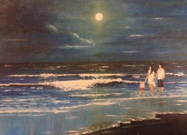 Painting titled "pleine lune" by Farid Haddadi, Original Artwork, Oil