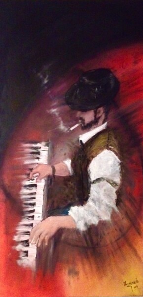 Schilderij getiteld "Le musicien" door Farid Haddadi, Origineel Kunstwerk, Olie