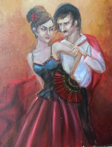 Painting titled "Dancing Couple, Pai…" by Elena Farshidi, Original Artwork, Oil Mounted on Wood Stretcher frame