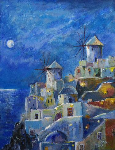 Malerei mit dem Titel "Blue Sentorini Nigh…" von Faruk Köksal, Original-Kunstwerk, Acryl