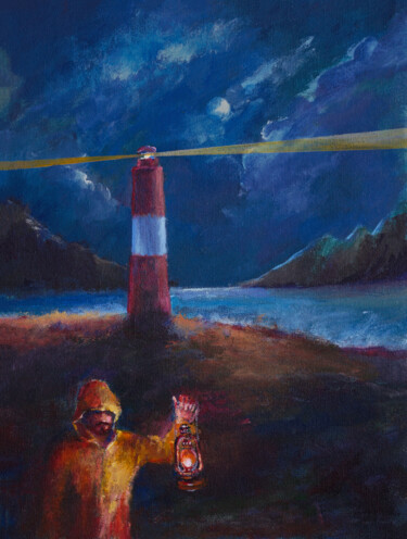 Pintura titulada "The Lighthouse at t…" por Faruk Köksal, Obra de arte original, Acrílico
