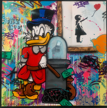 Painting titled "Picsou Banksy Picas…" by Fat, Original Artwork, Acrylic Mounted on Wood Stretcher frame