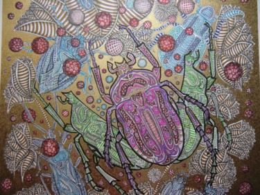 Zeichnungen mit dem Titel "scarabée d'or" von Fatiha El Hadi, Original-Kunstwerk, Tinte