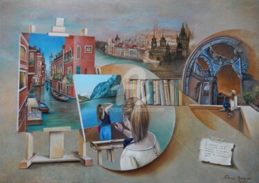 Pintura intitulada "Viagens Imaginárias" por Fatima Marques, Obras de arte originais, Óleo