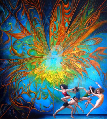 Painting titled "Dança Cósmica" by Fatima Marques, Original Artwork, Oil