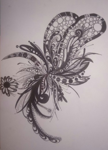 Drawing titled "Miaz" by Fawzia Rahoui, Original Artwork, Ink