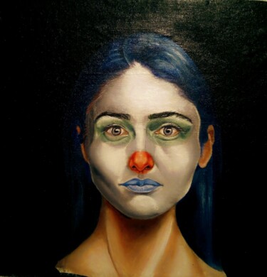 Painting titled "sad clown" by Faycal Er-Ryhani, Original Artwork, Pigments