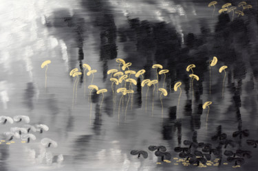 Peinture intitulée "Lilies in Gold (ser…" par Faye Zxz, Œuvre d'art originale, Huile