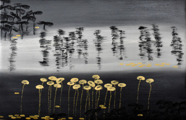Schilderij getiteld "Lilies in Gold (ser…" door Faye Zxz, Origineel Kunstwerk, Olie