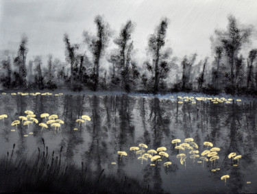 Peinture intitulée "Lilies in Gold (ser…" par Faye Zxz, Œuvre d'art originale, Huile