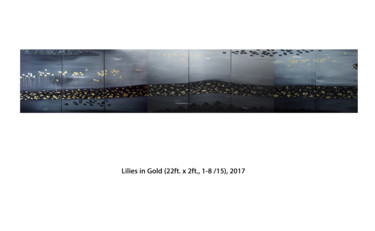 Pintura titulada "Lilies in Gold, (lo…" por Faye Zxz, Obra de arte original, Oleo