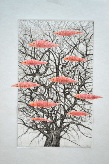 Drawing titled "Arbre à poissons" by François Crinel, Original Artwork, Conté