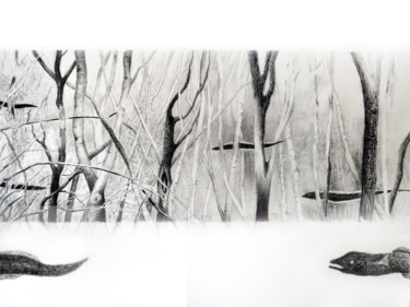 Tekening getiteld "Mangrove" door François Crinel, Origineel Kunstwerk, Potlood