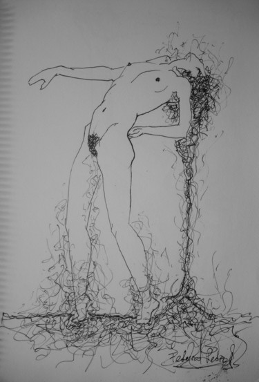 Dibujo titulada "Desnudo III" por Federico Pedro, Obra de arte original, Tinta