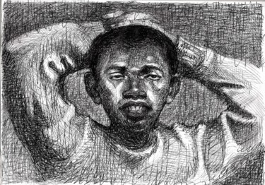 图画 标题为“Portrait d´un migra…” 由Federico Milano, 原创艺术品, 墨 安装在纸板上