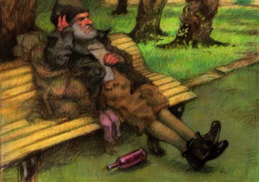 Drawing titled "L'homme dans le parc" by Federico Milano, Original Artwork, Pastel