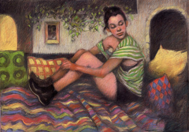 图画 标题为“Le sofa de couleur” 由Federico Milano, 原创艺术品, 粉彩