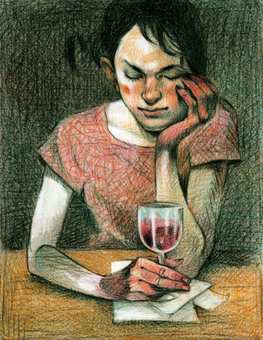 图画 标题为“Le vin rouge” 由Federico Milano, 原创艺术品, 铅笔