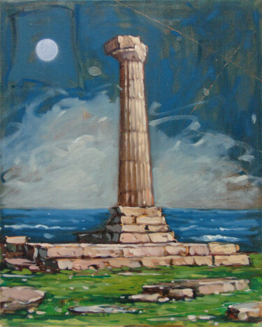 Painting titled "Capo Colonna" by Federico Pisciotta, Original Artwork, Oil Mounted on Wood Stretcher frame