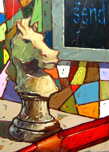 Картина под названием "Scacchi II (Il cava…" - Federico Pisciotta, Подлинное произведение искусства, Масло Установлен на Дер…