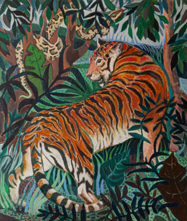 Malerei mit dem Titel "Tigre e serpente ne…" von Federico Womb, Original-Kunstwerk, Öl