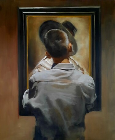 Painting titled "THE UNKNOWN MAN" by Federika Di Maggio, Original Artwork, Oil Mounted on Wood Stretcher frame