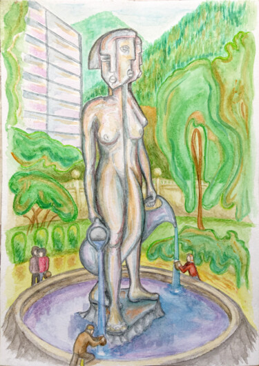 Drawing titled "The fountain of life" by Fedor Aseev, Original Artwork, Watercolor