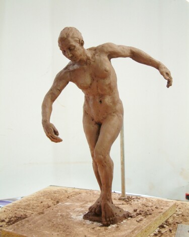 Sculpture titled "Walk down stairs" by Fei Chen, Original Artwork, Bronze