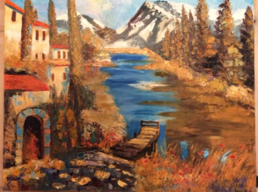 Картина под названием "Lac de montagne" - Felicia Butel, Подлинное произведение искусства, Масло