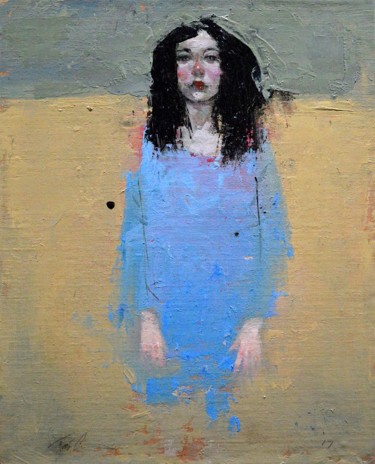 Peinture intitulée "Brunette In Blue" par Felipe Echevarria, Œuvre d'art originale, Huile