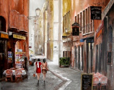 Pintura intitulada "Lyon Rue Saint Jean" por Felix Boulay, Obras de arte originais, Óleo